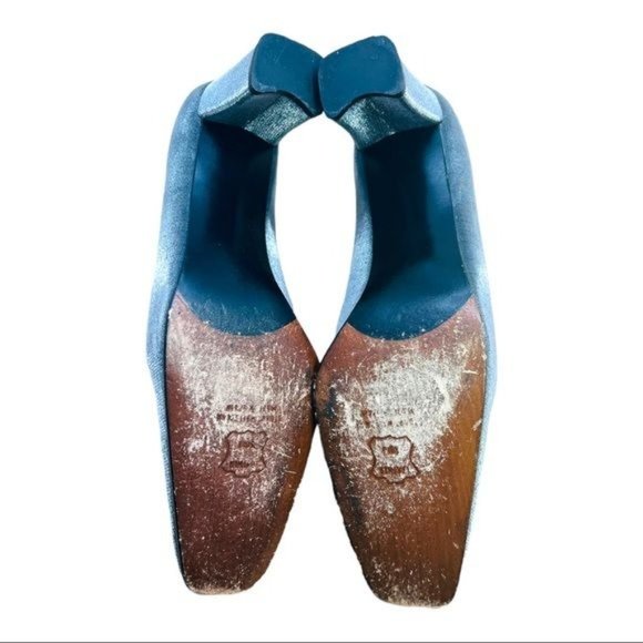 Stuart Weitzman Anna Pewter Matte Lame Pumps 2.5 Inch Block Heel Women’s Size 9 - Picture 8 of 12